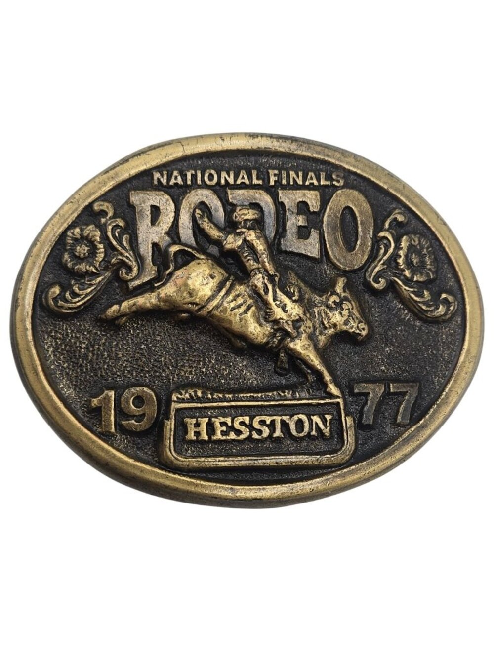 1977 NFR Rodeo Belt Buckle Bull Rider National Finals Hesston Cowboy 1970s VTG